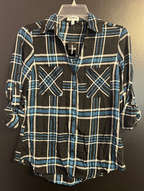 Express Tops - EXPRESS Portofino Plaid Black Button-Down Shirt